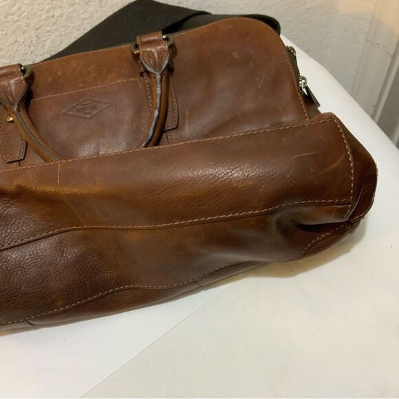 Fossil Briefcase Mens Brown Leather Bag Laptop Messenger - Picture 5 of 13